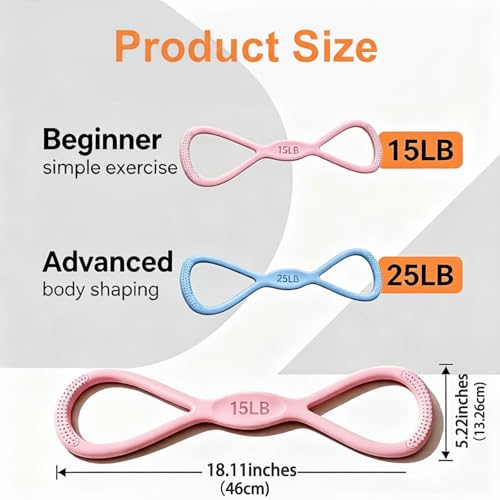 2PCS Figure 8 Resistance Bands with Handles – 15 lbs & 25 lbs Workout Bands for Women Men, Non-Slip Grip for Arms Yoga Pilates Physical Therap