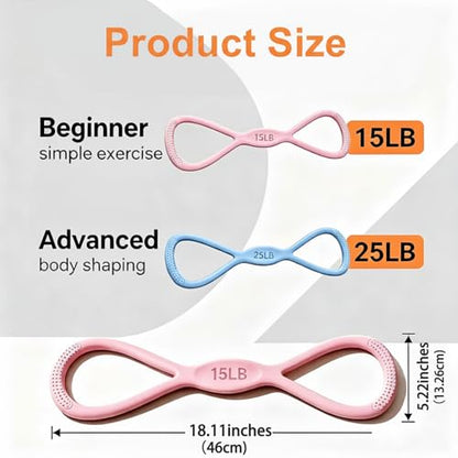 2PCS Figure 8 Resistance Bands with Handles – 15 lbs & 25 lbs Workout Bands for Women Men, Non-Slip Grip for Arms Yoga Pilates Physical Therap