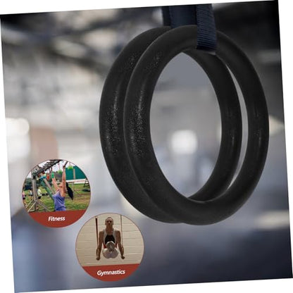 STOBOK 2PCS Gymnastic Rings with Adjustable Straps Replacement Fitness Rings for Outdoor Strength and Bodyweight Training Cross Training Workouts Black