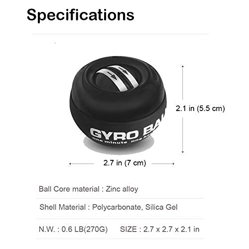 Auto-Start Wrist Power Gyro Ball with LED Lights, Wrist Strengthener and Forearm Exerciser for Stronger Arm Fingers and Muscle - color: Without Light-Black
