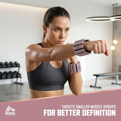 RBX Adjustable Ankle & Wrist Weights, Customizable for Pilates, Yoga, Walking, Barre, Home Workouts & Strength Training - color: Rose Gold