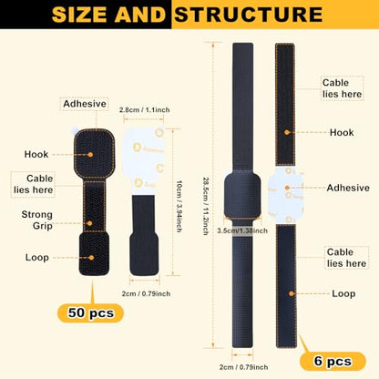 SummerBrite Under Desk Cable Management, Reusable Cable Straps, 56 Pack - color: Black-56pcs