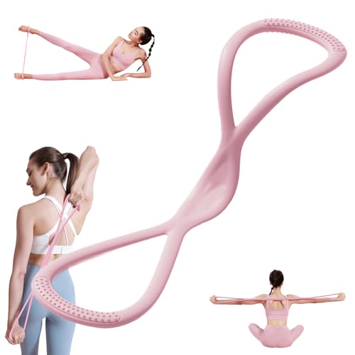 Figure 8 Resistance Band for Women Men, Non‑Slip Handles Exercise Band, Home Gym Fitness Equipment for Yoga, Pilates, Stretching & Physical Therapy (25 lbs) - color: Pink