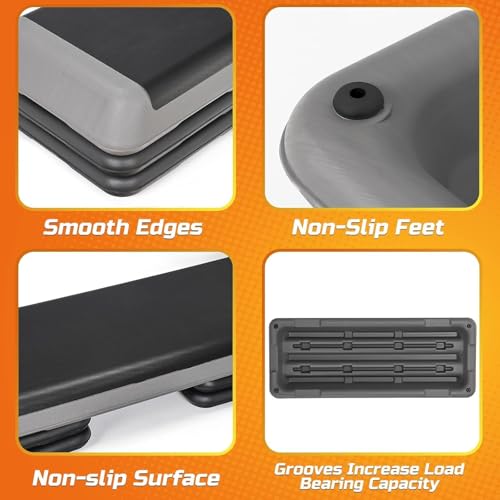43'' Wide Adjustable Aerobic Step Platform - 4 Stackable Risers for Home Gym Cardio, Strength & Full-Body Training - color: Grey