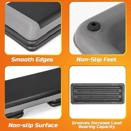 43'' Wide Adjustable Aerobic Step Platform - 4 Stackable Risers for Home Gym Cardio, Strength & Full-Body Training - color: Grey