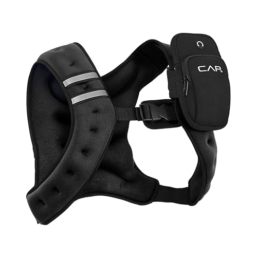 CAP Barbell 8LB Weighted Vest – Unisex Workout Vest with Phone Pouch, Reflective Strips, and Adjustable Fit for Walking, Running, Cardio, and Strength Training | Black or Blue - color: Black