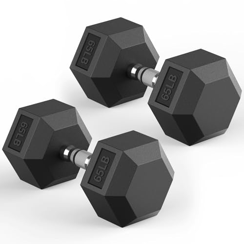 HANDBODE Hex Dumbbell 30-570 lb Dumbbell set, Rubber Encased Exercise & Fitness Dumbbells, Hand Weight for Strength Training - size: 65 lb, Pair, style: Chrome Handle