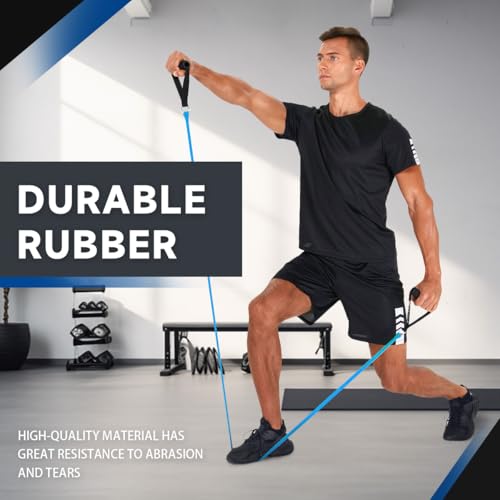 Exercise Bands with Handles, Resistance Bands with Handles, Ideal for Physical Therapy, Strength Training, Muscle Toning - Door Anchor and Starter Guide Included - color: Blue-Heavy(30lbs)