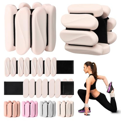 Wrist Weights, 2Pack Wrist Ankle Weights for Women & Men, 2lb Adjustable Silicone Arm and Leg Weighted Bangles(1LBs Each), Fits for Yoga, Pilates, Home Gym, Jogging, Cardio, Strength Training - color: Beige