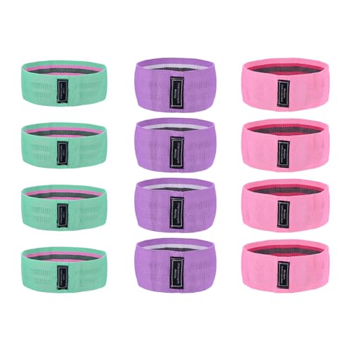 YOKIVE 12 Pcs Booty Resistance Bands, Non-Slip Workout Bands 3-Level Resistance | Great for Hip Leg and Glute Exercise, Sport, Yoga Green/Pink/Purple