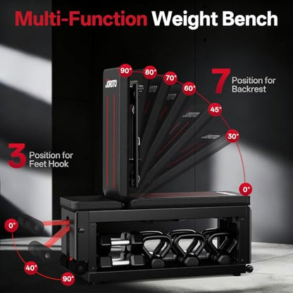 JOROTO 5-in-1 Adjustable Weight Bench with Cable Crossover, 990 LBS Weight Bench With Storage, Combining Adjustable Bench, Cable Crossover Machine, Storage Box with Wheels in One Compact Unit