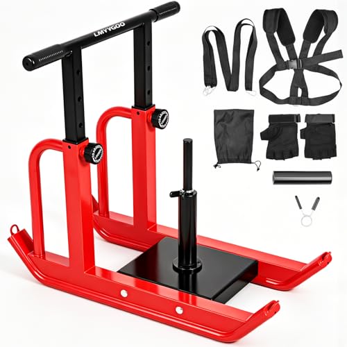 Heavy-Duty Adjustable Training Sled, 5-Level Height Adjustment, Push/Pull Dual-Use, Compatible with 1" & 2" Weight Plates, Strength & Speed Training for Soccer, Fitness & Conditioning, All-Ages