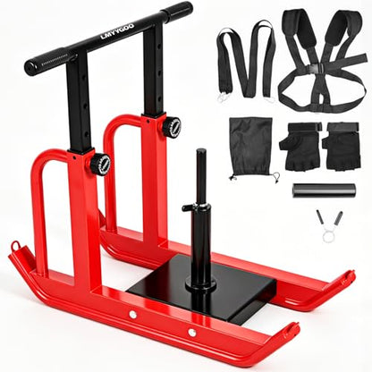 Heavy-Duty Adjustable Training Sled, 5-Level Height Adjustment, Push/Pull Dual-Use, Compatible with 1" & 2" Weight Plates, Strength & Speed Training for Soccer, Fitness & Conditioning, All-Ages