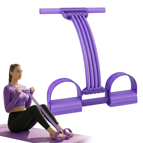 Pedal Resistance Band with Handle, Adjustable 8-Tube Elastic Pull Rope, Assistant Exerciser for Home, Yoga & Slimming, Portable Pedal Puller for Arm, Waist & Leg (Purple, Pedal Resistance Band)
