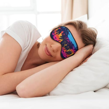 Blue Palm Trees Sleep Mask Orange Sunset Eye Mask with Adjustable Strap Eye Sleep Shade Cover Blocks Light for Women Men Airplane Travel Nap - color: Blue Palm Trees
