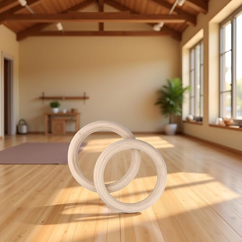 Birch Wood Gymnastics Rings Set of 2 Home Training Equipment Exercise Pull Up Rings with Adjustable Straps for Cross Training Strength Workout Fitness Training(25mm 19cm)