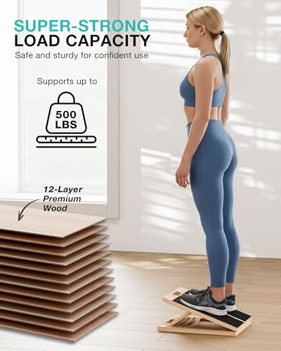 Slant Board for Calf-Stretching - Adjustable Wooden Incline Wedge for Squats and Balance, Portable Calf Stretcher for Ankle, Knee and Achilles Heel Support, Stretch & Rehab Kit - size: SLANT-STRETCH-KIT