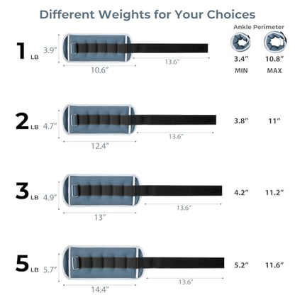 Sportneer Ankle Weights Wrist Weights -0.5 1 2 3 4 5 Lbs Pair for Men Women Kids Strength Training Wrist and Ankle Weights Set Comfortable and Soft Perfect for Dancing Running Walking Fitness Workout