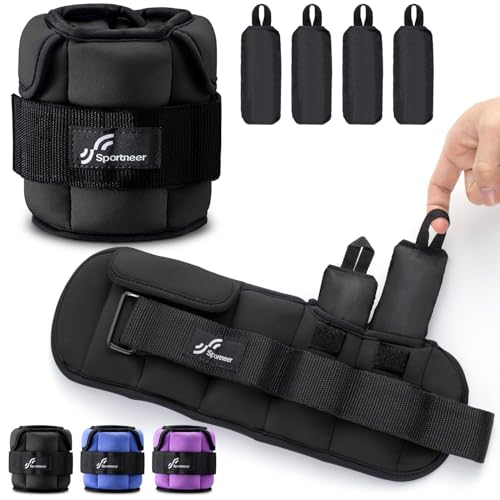 Sportneer Upgrade Adjustable Ankle and Wrist Weights for Women and Men 1-7 lbs / 1-10 lbs Set | Comfortable, Secure Fit for Walking, Running, Fitness, Physical Therapy, Home Gym