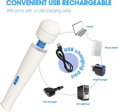 Therapeutic Cordless Massager - Powerful Massage Tool Handheld 8 Speeds 20 Patterns - Rechargeable Hand Massagers for Sore Muscles - Hand Held Massage Tool for Neck & Back