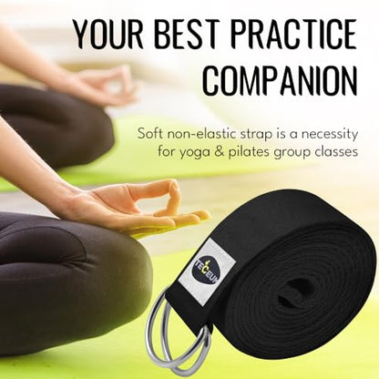 Yoga Strap & Mat Strap – 2 IN 1 – Cotton – 6 ft 8 ft 10 ft (30+ colors) – Adjustable Non-Slip Belt for Yoga, Pilates, Stretching, Physical Therapy, Fitness & Home Workout – For Carrying Mats