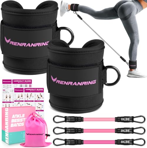 Ankle Resistance Bands with Cuffs, Ankle Bands for Working Out, Ankle Resistance Band for Legs and Glutes Workout Equipment, Butt Exercise Equipment for Women - color: Black-Pink