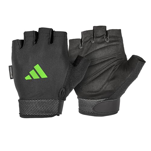 adidas Essential Training & Weightlifting Gloves, Fingerless Workout Gloves - color: Green, size: Large
