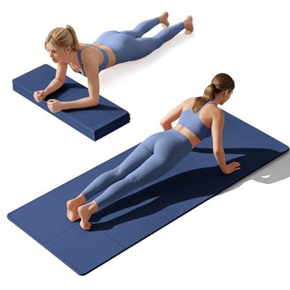 Foldable Yoga Mat Non Slip, Pilates Fitness Mats, 72" x 24" Extra Width ＆ Thick, Anti-Tear Exercise Mat with Carrying Strap and Bag, Workout Mats for Stretching,Yoga Studio,Gym or Home Workouts
