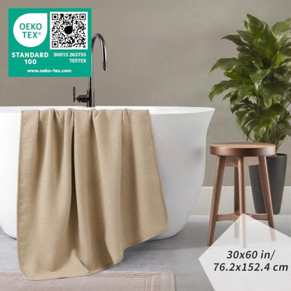 POLYTE 380 GSM Poly Blend Microfiber Quick Dry Waffle Bath Towel, 30x60 in - color: Beige