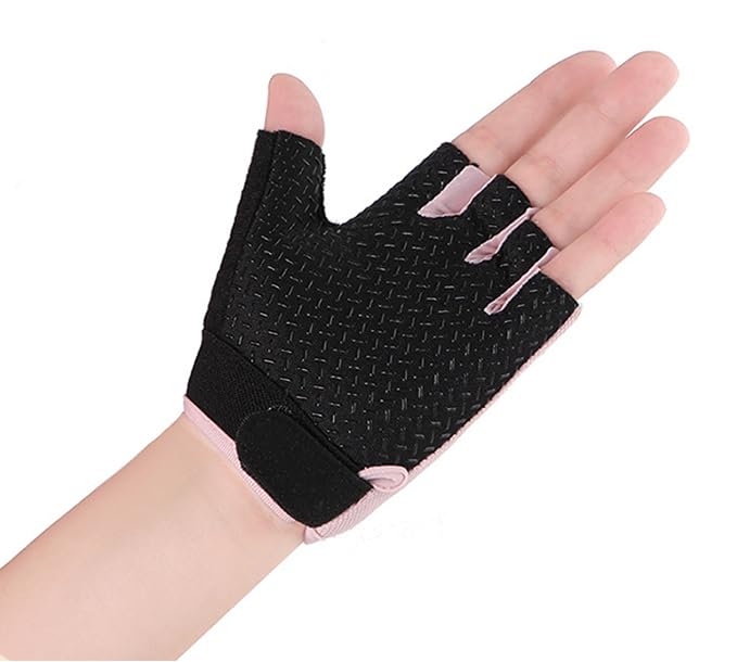 Kids-Fingerless-Cycling-Gloves Non-Slip Exercise Gloves for Youth Girls - color: Circle Pink, size: Large