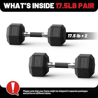 PAPABABE Hex Dumbbell Set with Rubber Grip 2.5-125lb, Odorless Rubber Coated Weight Fixed Dumbbells Set of 2/Single, Weights for Women at Home, Hand Weights for Home Gym & Strength Training,Pesas Para Ejercicios - size: 17.5 lb, Pair, style: Rubber Grip