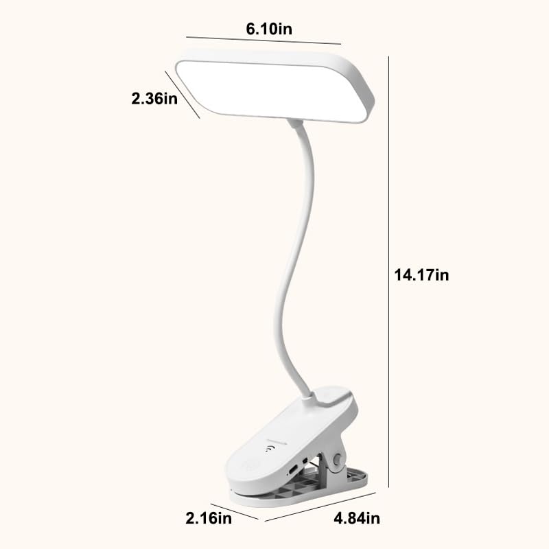 Desk Lamp Clip on Light, Adjustable Desk Light with Flexible Gooseneck and 3 Color Modes, Dimmable Reading Lamp for Study, Office, and Craft Work, USB Powered Task Lights with Secure Clamp, White