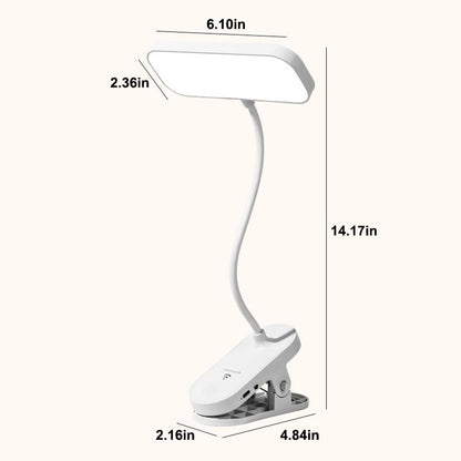 Desk Lamp Clip on Light, Adjustable Desk Light with Flexible Gooseneck and 3 Color Modes, Dimmable Reading Lamp for Study, Office, and Craft Work, USB Powered Task Lights with Secure Clamp, White