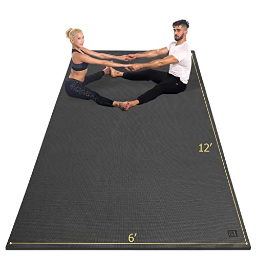 GXMMAT Large Yoga Mat 12'x6'/10'x6'/6'x8'(7mm) - color: Black Real, size: 6*12 FT