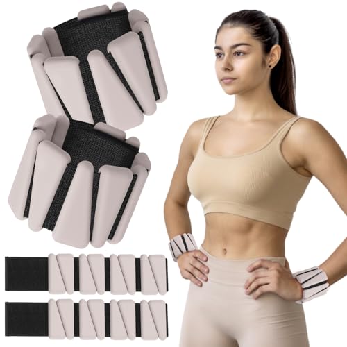 Wrist and Ankle Weights for Women Men Set of 4(1 lb Each) adjustable Arm Leg Silicone Weighted Wristbands Bracelets for Pilates Yoga Gym Workout Running Walking Strength Training(Beige) - color: Milk Tea Brown