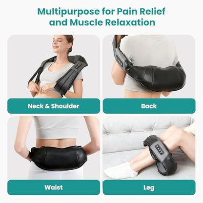 Nekteck Shiatsu Neck Massager with Heat for Pain Relief Deep Tissue, 2026 Upgraded 3D Back Shoulder Kneading Massage Pillow, Relaxation Gifts for Mom Dad Father's Day, Black(NOT Cordless)