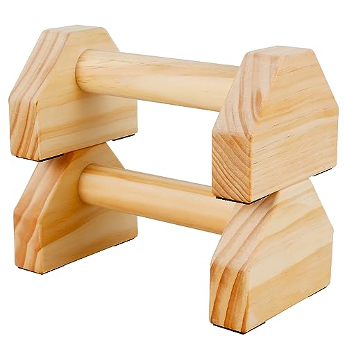 Wooden Push-up Bars, 1 Pair Non-slip Base Pushup Handles Stand, Home Workout Calisthenics Equipment, Push up Bracket Board with Ergonomical Handle, Wooden Parallettes Bars for Fitness Training