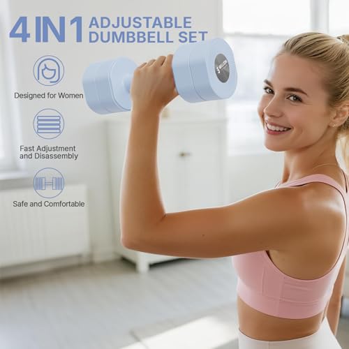 Dumbbell Set of 2, Adjustable Weight, Anti-slip Handle, Macaron Colors, Each 2.2/4.4/6.6/8.8 lbs, 4 in 1 Hand Weights for Women at Home, Blue - color: Blue