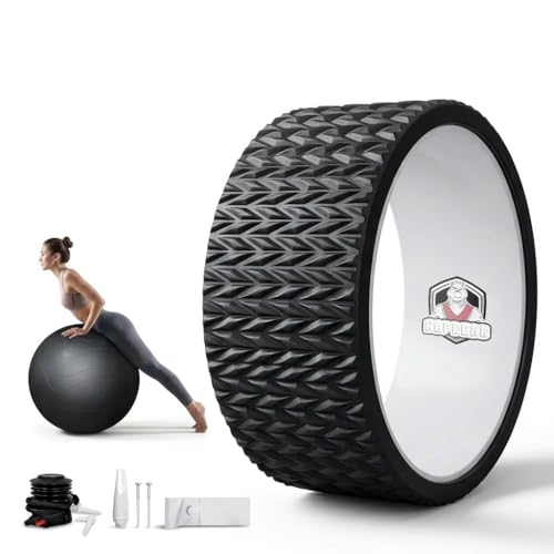 HAPBEAR Back Roller - Yoga Wheel Set with 26'' Exercise Ball – 12'' PP Spine Alignment Tool for Back Pain Relief, Core Strength & Full-Body Workout, for Home Gym & Therapy – Pump Included