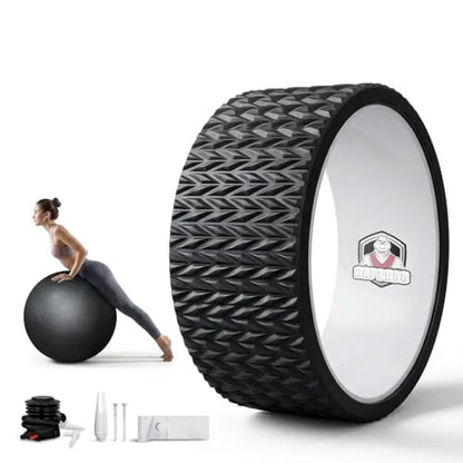 HAPBEAR Back Roller - Yoga Wheel Set with 26'' Exercise Ball – 12'' PP Spine Alignment Tool for Back Pain Relief, Core Strength & Full-Body Workout, for Home Gym & Therapy – Pump Included