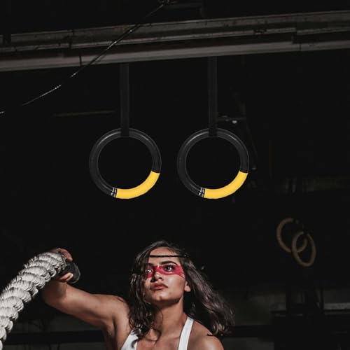 TEHAUX 1 Pair Gymnastic Rings with Adjustable Straps Home Gym Exercise Pull up Rings for Strength Training and Bodyweight Workout for Indoor and Outdoor Calisthenics