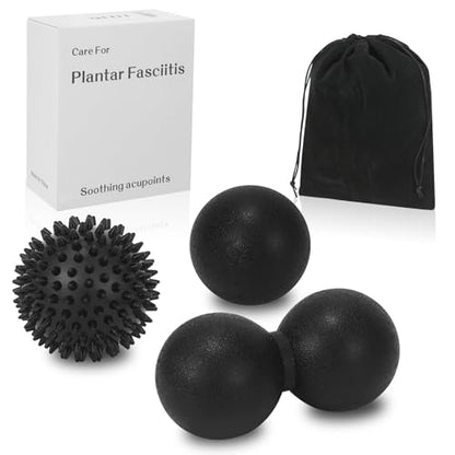 3-in-1 Massage Ball Set, Peanut Ball & Spiky Ball & Lacrosse Ball for Yoga, Myofascial Release, Plantar Fasciitis Relief, Deep Tissue Massage for Back, Neck, Shoulder Pain