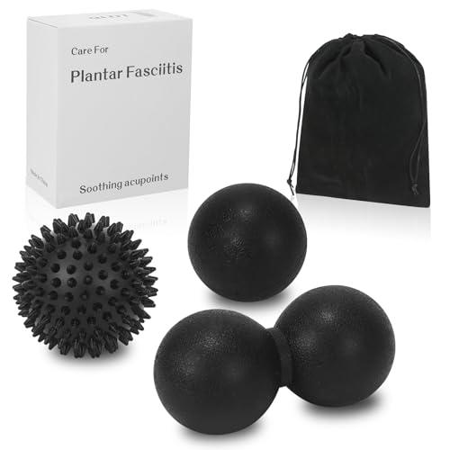 3-in-1 Massage Ball Set, Peanut Ball & Spiky Ball & Lacrosse Ball for Yoga, Myofascial Release, Plantar Fasciitis Relief, Deep Tissue Massage for Back, Neck, Shoulder Pain