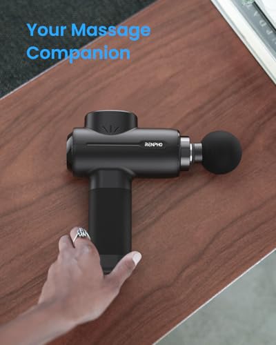 RENPHO Active+ Percussion Massage Gun, Fathers Day Dad Gifts, 5 Adjustable Speeds for Back, Neck, Muscle Recovery - App Controlled Guided Courses, Carry Case for Professional Athlete, Gym and Travel - color: Matte Black