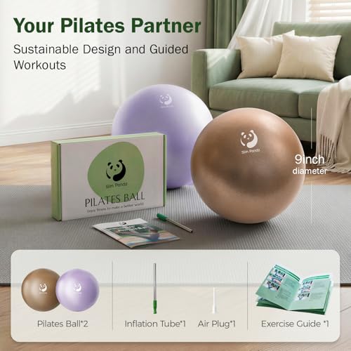 Slim Panda Pilates Ball, 9 Inch Small Exercise Ball, Anti Burst Mini Yoga Ball for Stability, Workout, Barre, Core Strength, Physical Therapy, Balance, Stretching