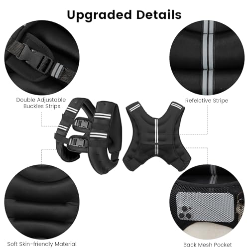 6lb/8lb/12lb/16lb/20Lb Weighted Vest Woman Men with Reflective Stripe, Chest Size Adjustable Strength Training Weight Vest for Walk Running Jogging - color: Black, size: 10 Lbs