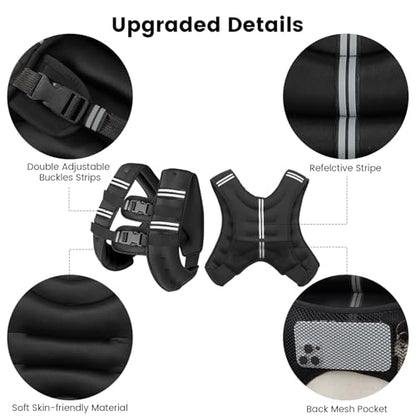 6lb/8lb/12lb/16lb/20Lb Weighted Vest Woman Men with Reflective Stripe, Chest Size Adjustable Strength Training Weight Vest for Walk Running Jogging - color: Black, size: 10 Lbs