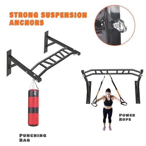 Wall Mounted Heavy-Duty Pull Up Bar Multi-Grip Chin Up bar Multifunctional Dip Station for Indoor Home Gym Workout, Power Tower Set Training Equipment Fitness Dip Stand Up to 440 Lbs (Black)