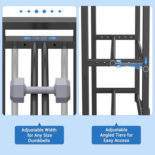 VOPEAK 3 Tier Dumbbell Rack, 400LB Capacity Dumbbell Rack Stand with 4 Hooks, Space-Saving Weight Rack for Home Gym, Weight Storage Organizer for Kettlebells (Rack Only)