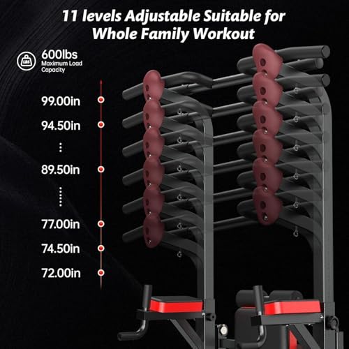 Pull Up Bar Power Tower Dip Station, 450LB Adjustable Home Gym Equipment - color: Black-05